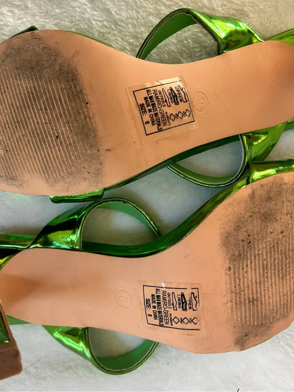 Metallic Green Strappy Square-Toe Heels